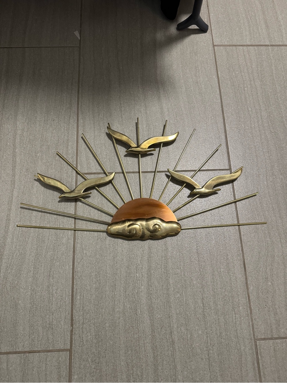Vintage MCM brass and copper sunset wall hanging as is